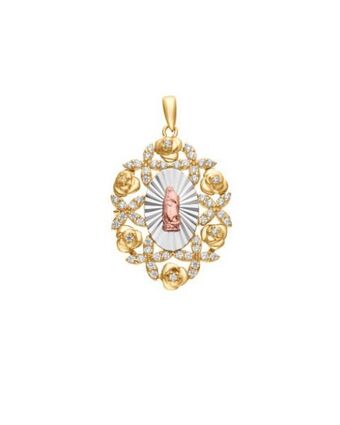 Joyerías Bizzarro Medalla de la virgen de guadalupe oro florentino 14k con zirconia sin cadena oferta