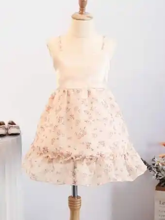 SHEIN Niñas vestido de fiesta con estampado floral bajo con fruncido oferta