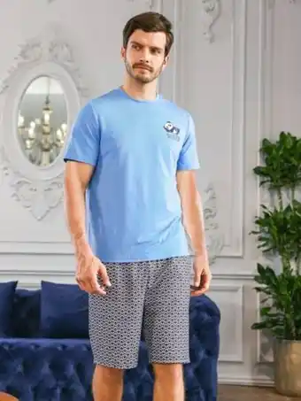Hombres conjunto de pijama panda con con estampado geométrico