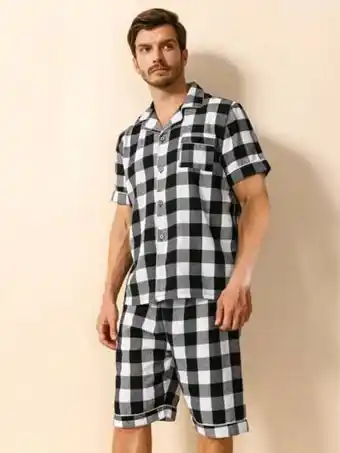 SHEIN Hombres conjunto de pijama con estampado de guingán oferta