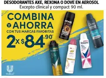 Farmacias Guadalajara DESODORANTES AXE, REXONA O DOVE EN AEROSOL Excepto clinical y compact 90 ml. oferta