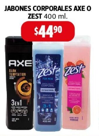 Farmacias Guadalajara JABONES CORPORALES AXE O ZEST 400 ml. oferta