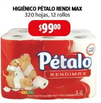 Farmacias Guadalajara HIGIÉNICO PÉTALO RENDI MAX 320 hojas, 12 rollos oferta