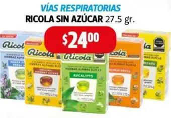 Farmacias Guadalajara VÍAS RESPIRATORIAS RICOLA SIN AZÚCAR 27.5 gr. oferta