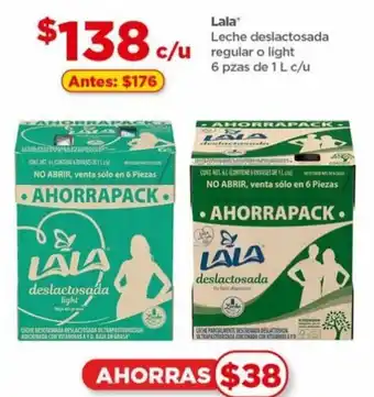 Bodega Aurrerá Lala Leche deslactosada  regular o light 6 pzas de 1L c/u oferta