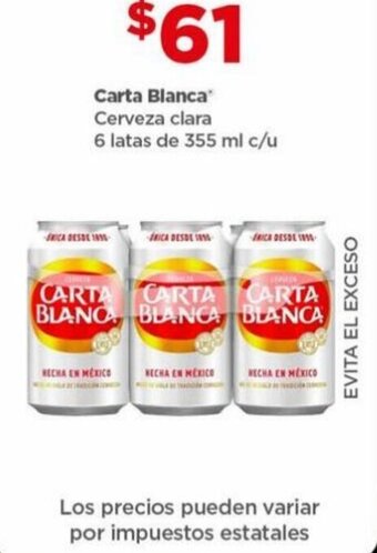 Bodega Aurrerá Carta Blanca Cerveza clara 6 latas de 355 ml c/u oferta