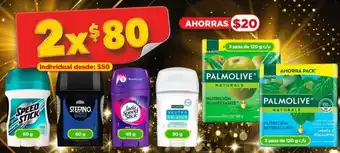 Bodega Aurrerá SPEED STICK 60g, STEFANO 60g, PALMOLIVEⓇ 3 pzas de 120 g c/u oferta