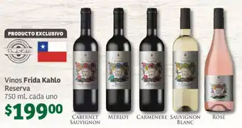 Soriana Híper Vinos Frida Kahlo Reserva 750 ml. cada uno oferta