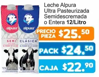 Leche Alpura Ultra Pasteurizada Semidescremada o Entera 12/Litro