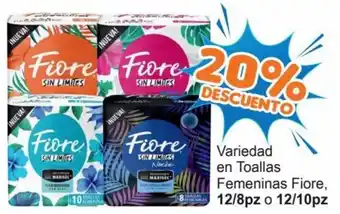 Variedad en Toallas Femeninas Fiore, 12/8pz o 12/10pz