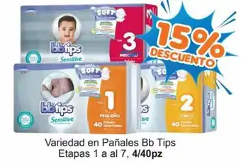 Variedad en Pañales Bb Tips Etapas 1 a al 7, 4/40pz