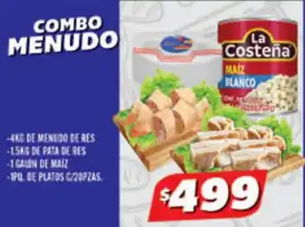 El Florido 4KG DE MENUDO DE RES -15KG DE PATA DE RES -1 GALON DE MAIZ -1PQ, DE PLATOS C/20PZAS. oferta