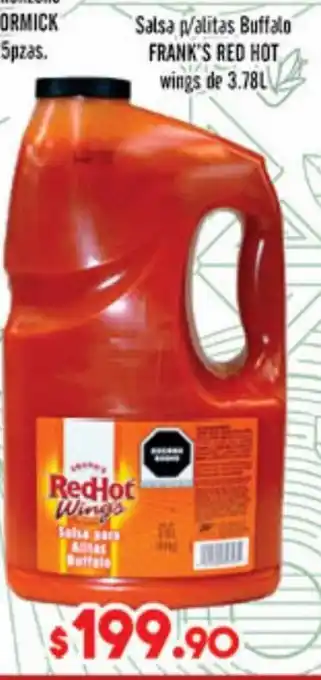 El Florido Salsa p/alitas Buffalo FRANK'S RED HOT wings de 3.78L oferta