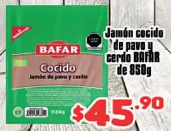 Jamón cocido de pavo y cerdo BAFAR de 850g