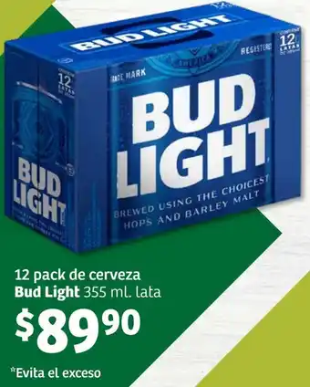 12 pack de cerveza Bud Light 355 ml. lata