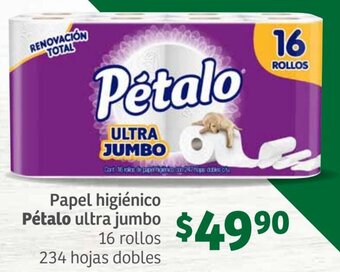 Papel higiénico Pétalo ultra jumbo 16 rollos 234 hojas dobles
