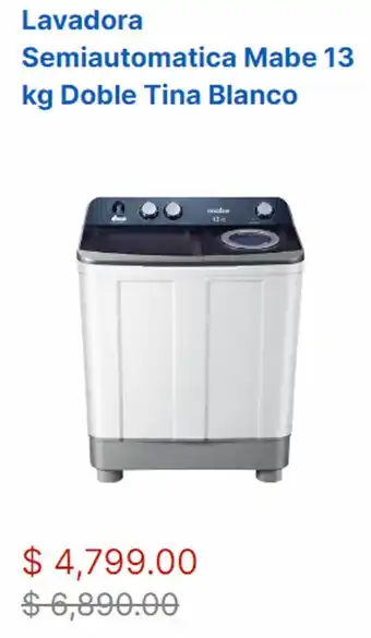 Bomssa Lavadora Semiautomatica Mabe 13 kg Doble Tina Blanco oferta