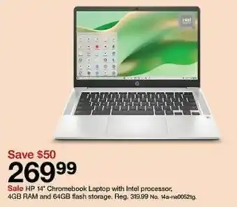 Sale HP 14* Chromebook Laptop with Intel processor, 4GB RAM and 64GB flash storage.