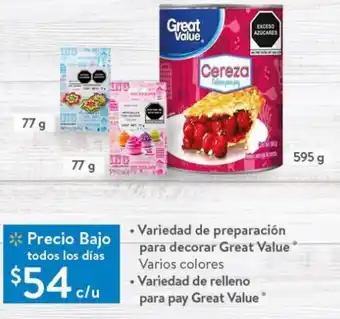 Walmart • Variedad de preparación para decorar Great Value Varios colores • Variedad de relleno para pay Great Value oferta
