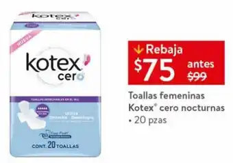 Toallas femeninas Kotex® cero nocturnas • 20 pzas