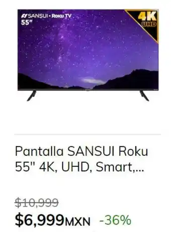 Pantalla SANSUI Roku 55" 4K, UHD, Smart,...
