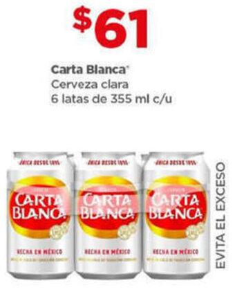 Bodega Aurrerá Carta Blanca Cerveza clara 6 latas de 355 ml c/u oferta