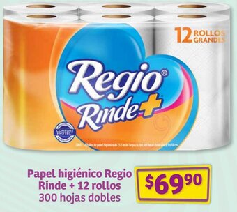 Soriana Híper Papel higiénico Regio Rinde + 12 rollos 300 hojas dobles oferta