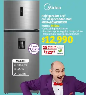 Soriana Híper Refrigerador 17p³ con despachador Mod. MDR480WENDXW marca Midea oferta