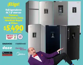 Soriana Híper Refrigeradores de 7 p³ marcas Daewoo, Farberware, Dace, Hamilton Beach o Midea. oferta