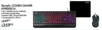 Woolworth COMBO GAMER HYPERTECH conexión USB + mouse 3600 DPI + mouse pad 25 x 30 cm oferta