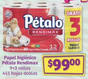 Papel higiénico Pétalo Rendimax 9+3 rollos 455 hojas dobles