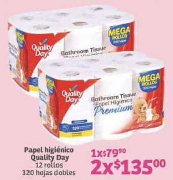 Soriana Mercado Papel higiénico Quality Day 12 rollos 320 hojas dobles oferta