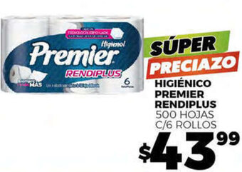 Merco HIGIÉNICO PREMIER RENDIPLUS 500 HOJAS C/6 ROLLOS oferta