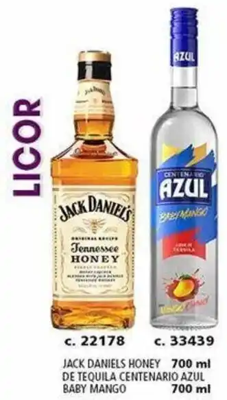JACK DANIELS HONEY 700 ml DE TEQUILA CENTENARIO AZUL BABY MANGO 700 ml