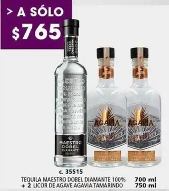 Bodegas Alianza TEQUILA MAESTRO DOBEL DIAMANTE 100% + 2 LICOR DE AGAVE AGAVIA TAMARINDO oferta