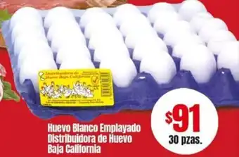 Huevo Blanco Emplayado Distribuidora de Huevo Baja California 30 pzas.