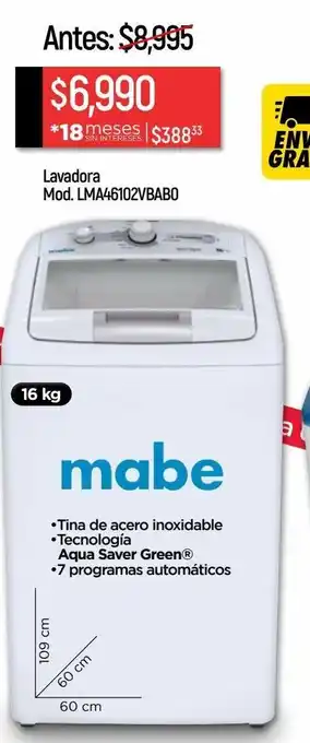 Lavadora mabe lma46102vbab0 16kg blanco