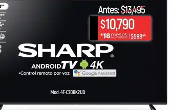 Chedraui Pantalla sharp 70 4k smart 4k android 4t-c70bk2ud oferta
