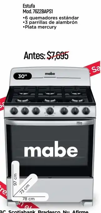 Chedraui Estufa mabe 7622baps1 30 plata mercury oferta