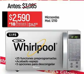 Chedraui Microondas whirlpool 1211d 1.1p3 plata oferta