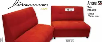 Chedraui Sala divano 2 love colores varias tela oferta