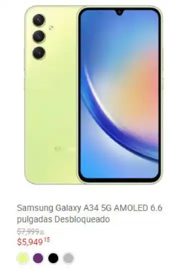 Samsung Galaxy A34 5G AMOLED 6.6 pulgadas Desbloqueado
