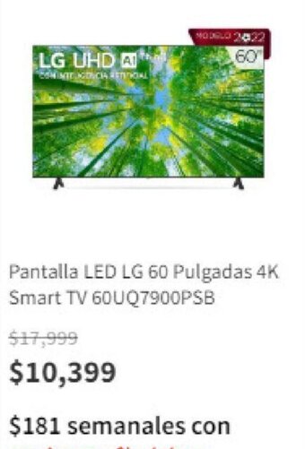 Elektra Pantalla LED LG 60 Pulgadas 4K Smart TV 60UQ7900PSB oferta