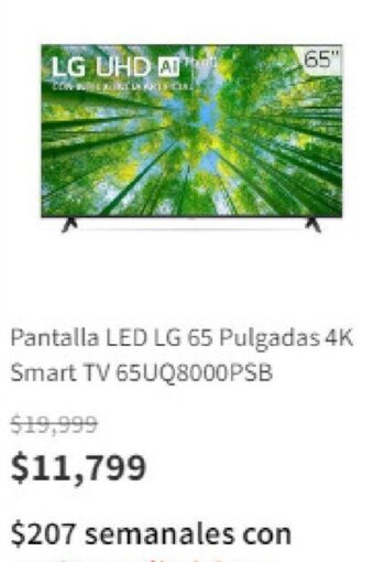 Elektra Pantalla LED LG 65 Pulgadas 4K Smart TV 65UQ8000PSB oferta