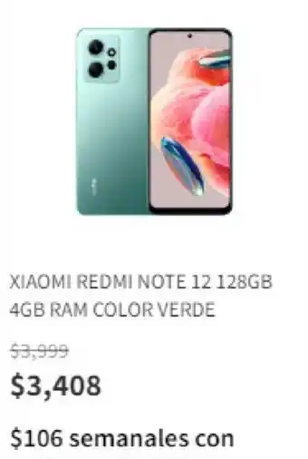 XIAOMI REDMI NOTE 12 128GB 4GB RAM COLOR VERDE