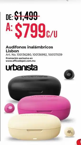 Office Depot Audífonos inalámbricos lisbon urbanista oferta