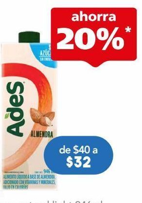Farmacia San Pablo Ades almendra sab natural s/azu c/946ml oferta