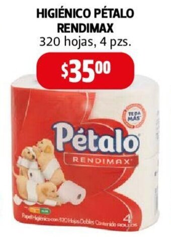 Farmacias Guadalajara HIGIÉNICO PÉTALO RENDIMAX 320 hojas, 4 pzs. oferta