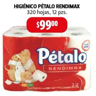 Farmacias Guadalajara HIGIÉNICO PÉTALO RENDIMAX 320 hojas, 12 pzs. oferta