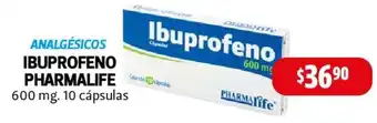 Farmacias Guadalajara ANALGÉSICOS IBUPROFENO PHARMALIFE 600 mg. 10 cápsulas oferta